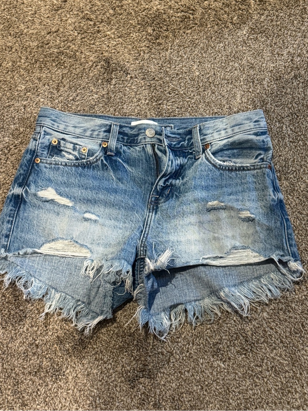 pistola light blue distressed denim cutoff shorts